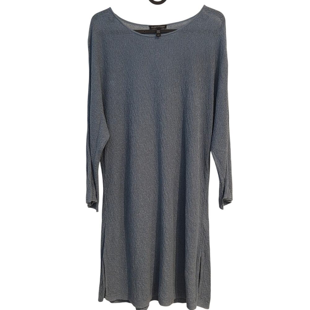Eileen Fisher 100% Organic Linen Crinkle Knit Tunic Shirt Top Size L Large